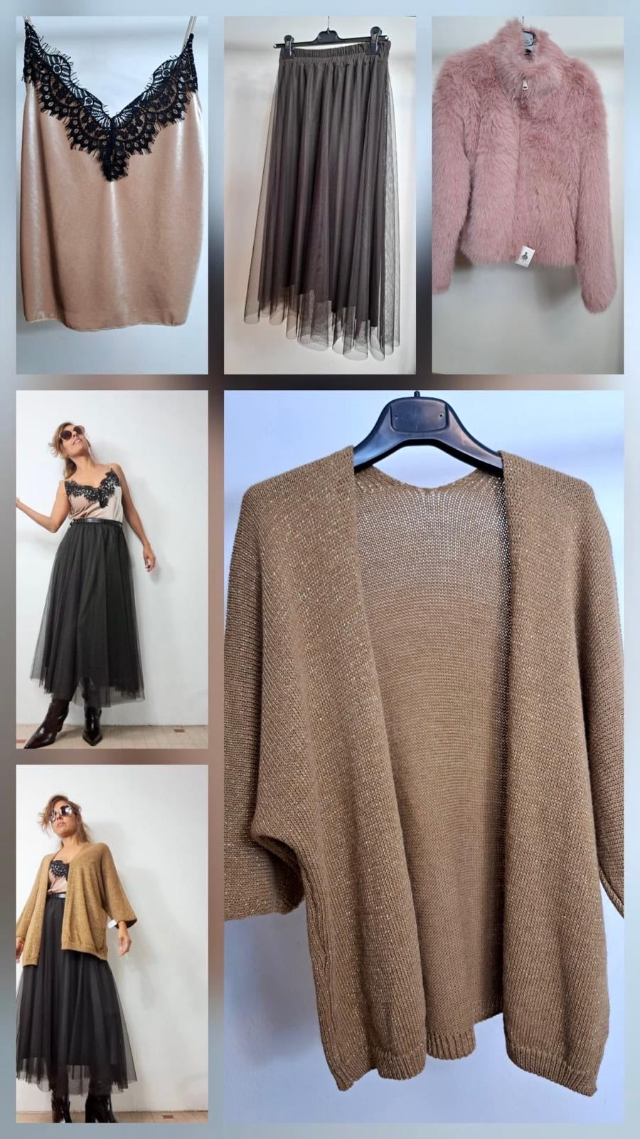 Maglia cammello e lurex dorata