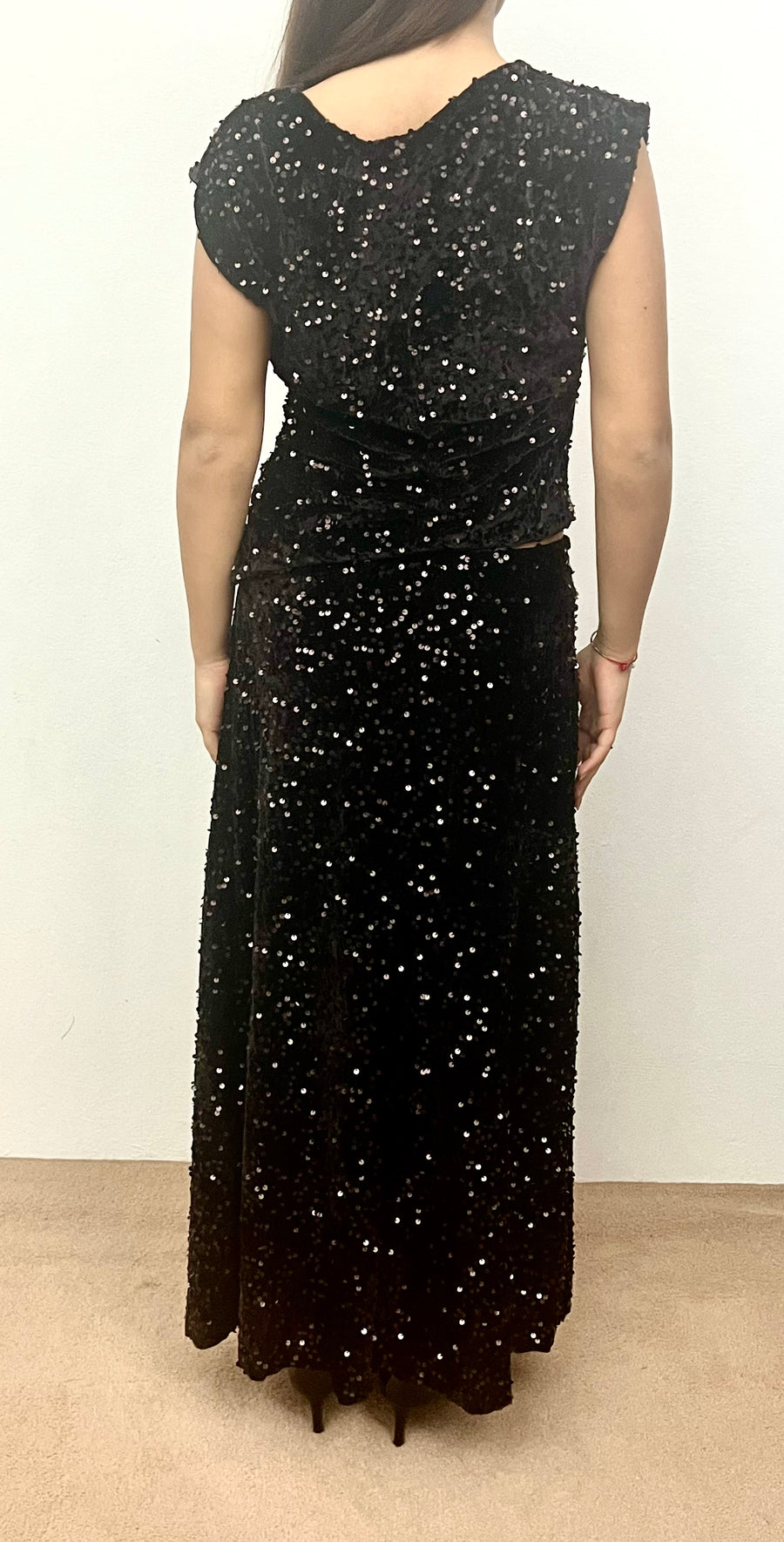 Completo maglia e gonna velluto e paillettes one size