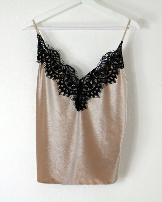 Top Velluto Beige con Pizzo