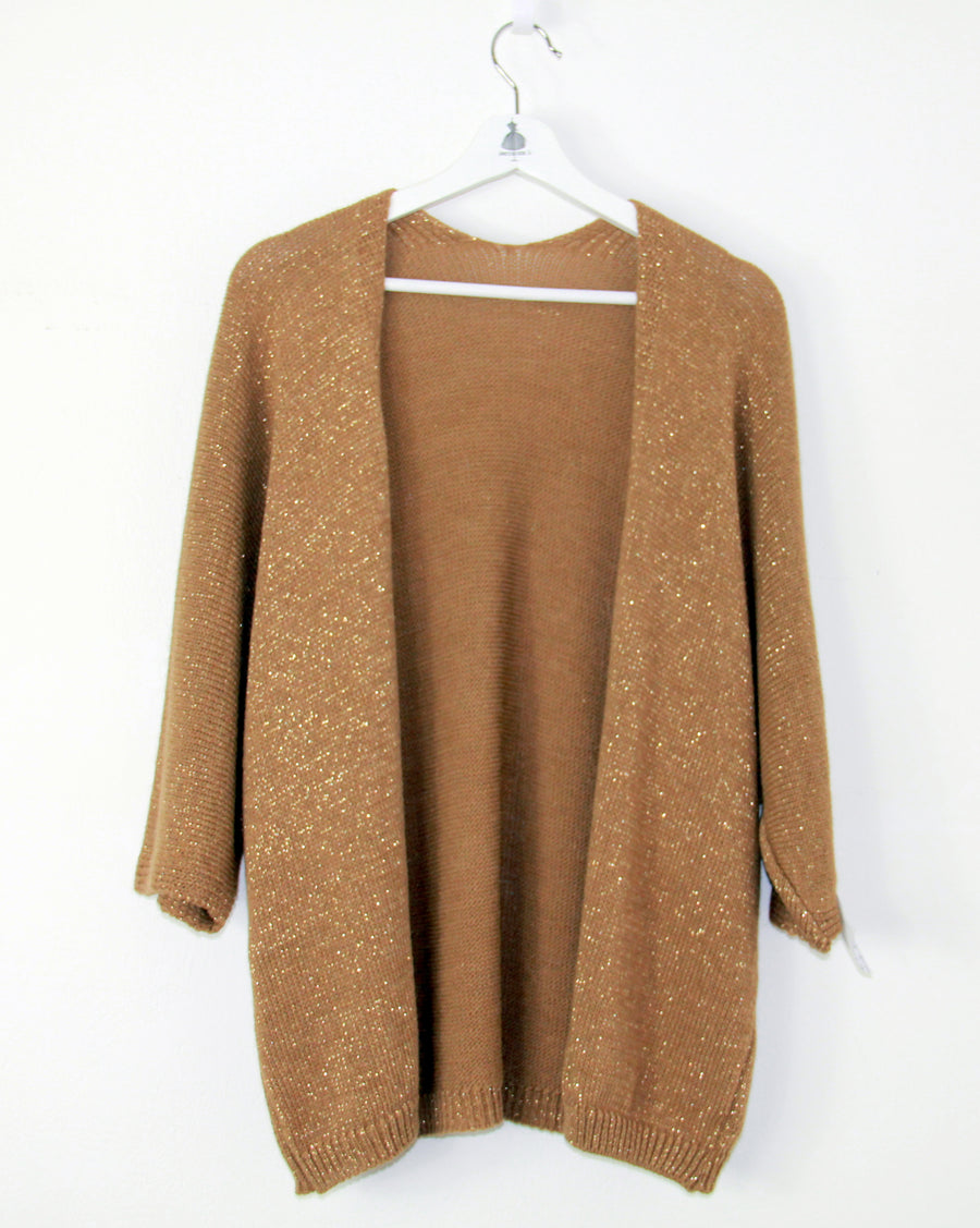 Maglia cammello e lurex dorata